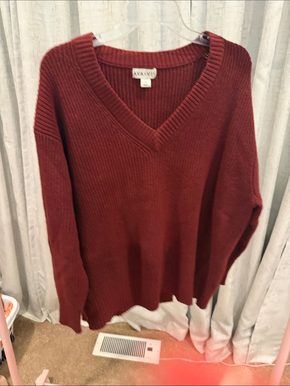 Ava & Viv burgundy V-Neck Ribbed Sweater NWOT